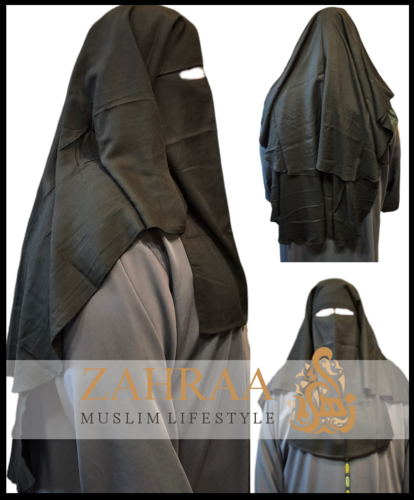 Niqab 3-lagig Baumwolle Schwarz mit Steg