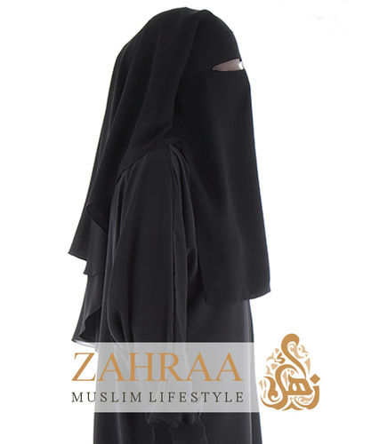 Niqab 3-lagig Schwarz mit Steg