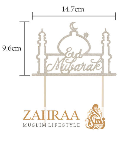 Caketopper Eid Mubarak Masjid Silver / Gold