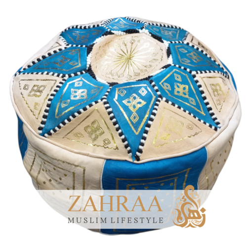 Moroccan Leather Pouf Teal/Beige