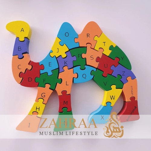 Bilinguales Buchstaben-Puzzle in Kamel-Form