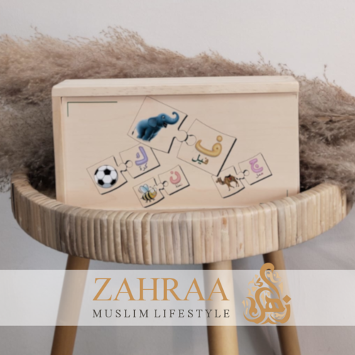 Holzpuzzle arabische Buchstaben mit Bildern
